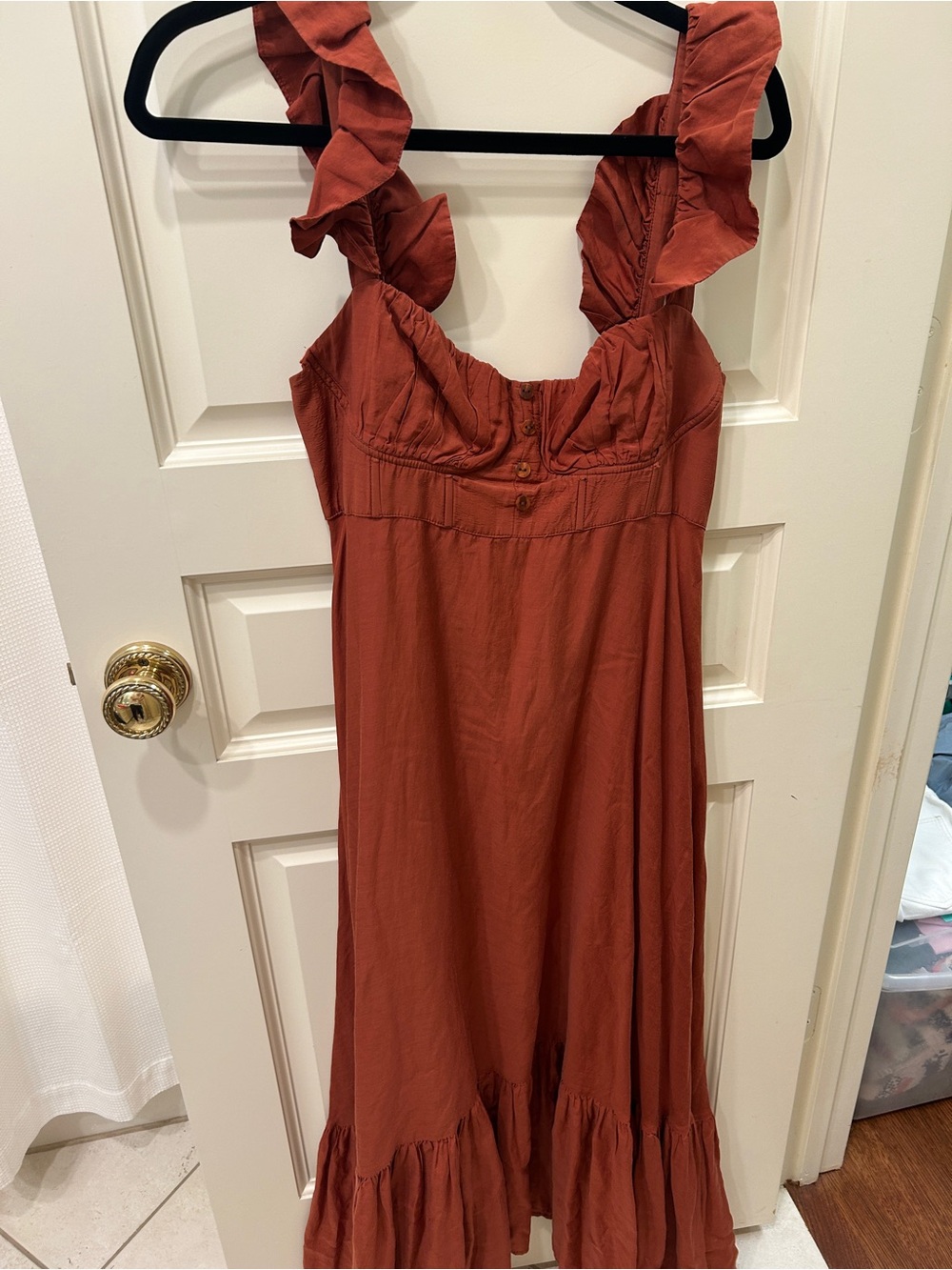 Farm Rio Ruffle Strap Maxi Dress in Rust - Picture 5 of 10
